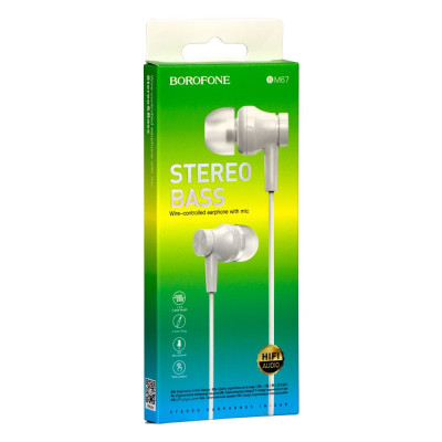 Проводные наушники вакумные с микрофоном Borofone 3.5 mm BM67 Stereo Bass 1.2 m White Проводные наушники вакумные с микрофоном Borofone 3.5 mm BM67 Stereo Bass 1.2 m White