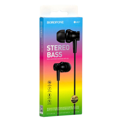 Дротові навушники вакумні з мікрофоном Borofone 3.5 mm BM67 Stereo Bass 1.2 m Black Дротові навушники вакумні з мікрофоном Borofone 3.5 mm BM67 Stereo Bass 1.2 m Black