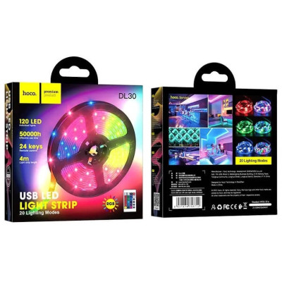 Светодиодная лента с пультом HOCO DL30 подсветка RGB 4 метра