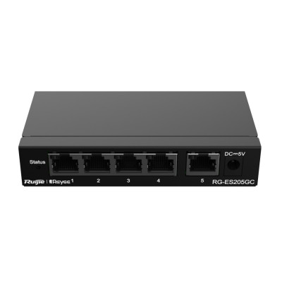 Комутатор Ruijie Reyee RG-ES205GC (4xGE, 1xGE Uplink, CCTV, Cloud Managed, L2, настільний, безшумний, метал)