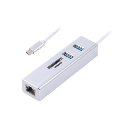 Концентратор USB Type-C Maxxter 2хUSB3.0 RJ-45 microSD/TF Grey (NECH-2P-SD-01)