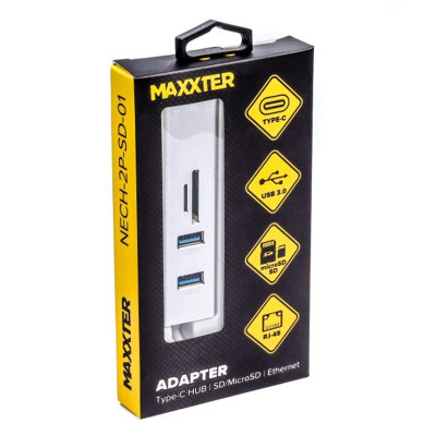 Концентратор USB Type-C Maxxter 2хUSB3.0 RJ-45 microSD/TF Grey (NECH-2P-SD-01)