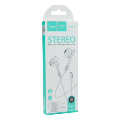 Дротові навушники Type-C Hoco M93 Stereo вакуумні з мікрофоном 1.2m White Дротові навушники Type-C Hoco M93 Stereo вакуумні з мікрофоном 1.2m White