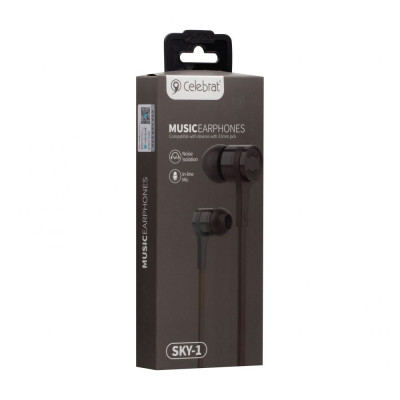 Проводные наушники 3.5mm Celebrat SKY-1 вакуумные с микрофоном 1.2m Black