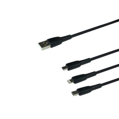 Кабель Borofone BX71 3-in-1 IP+Micro+USB - Type C 2A 1 m Black