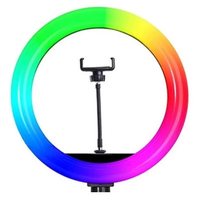 Кольцевая светодиодная LED лампа RIAS MJ38 RGB 38см Разноцветная с держателем USB управление на проводе
