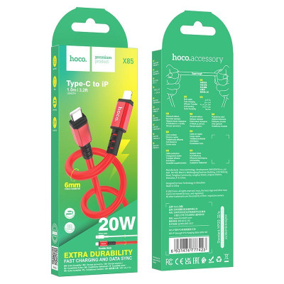 Кабель для зарядки hoco. X85 Strength Type-C на Lightning TPE PD 20W OD 6 мм 1 м Red Кабель для зарядки hoco. X85 Strength Type-C на Lightning TPE PD 20W OD 6 мм 1 м Red