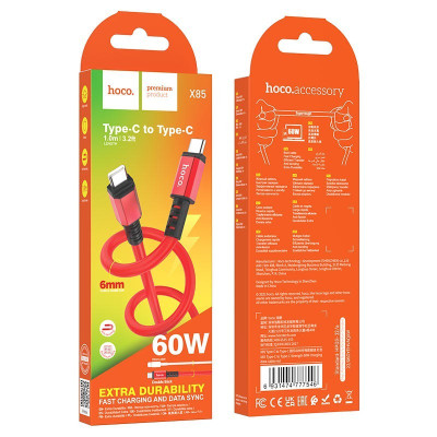 Кабель для зарядки hoco. X85 Strength Type-C на Type-C TPE 1 m Red Кабель для зарядки hoco. X85 Strength Type-C на Type-C TPE 1 m Red
