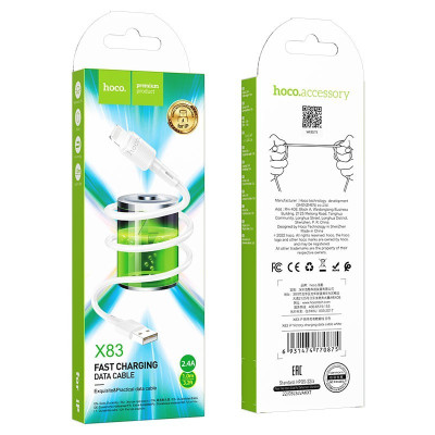 Кабель Hoco X83 USB - Lightning PVC 2.4A USB на Apple 1.0 м/3.28ft White Кабель Hoco X83 USB - Lightning PVC 2.4A USB на Apple 1.0 м/3.28ft White