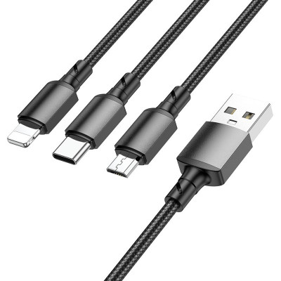 Кабель Borofone BX72 3-in-1 IP / Type-C / Micro-USB 2A 1 m Black
