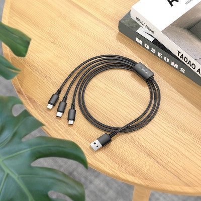 Кабель Borofone BX72 3-in-1 IP / Type-C / Micro-USB 2A 1 m Black