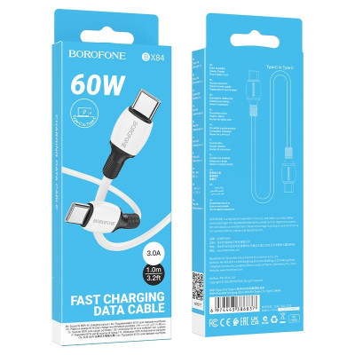 Кабель для зарядки передачи данных Borofone BX84 Type-C to Type-C 1 m 60W 20V / 3A White