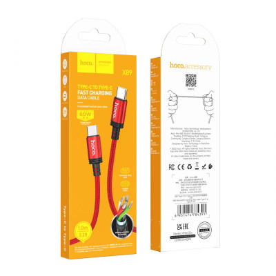 Кабель для зарядки Hoco X89 Wind 60W Type-C to Type-C 1 m 3A Red Кабель для зарядки Hoco X89 Wind 60W Type-C to Type-C 1 m 3A Red