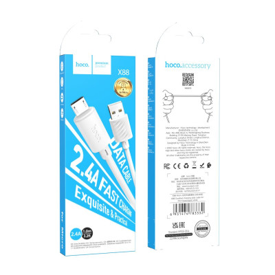 Кабель для зарядки передачи данных Hoco X88 Gratified USB на Micro-USB 2.4A 1 m White Кабель для зарядки передачи данных Hoco X88 Gratified USB на Micro-USB 2.4A 1 m White