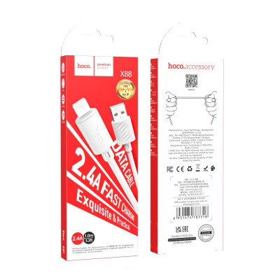 Кабель для зарядки передачи данных Hoco X88 Gratified USB to Lightning 2.4A 1 m White