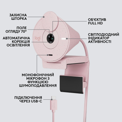 Веб-камера Logitech Brio 300 Rose (960-001448) Веб-камера Logitech Brio 300 Rose (960-001448)