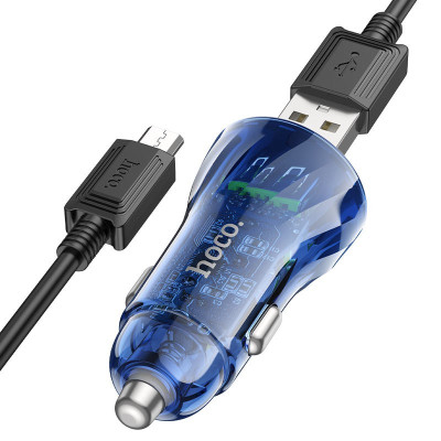 Зарядное устройство с кабелем Hoco Z47 Transparent Discovery Edition 2 USB 20W 1 м Micro-USB Blue