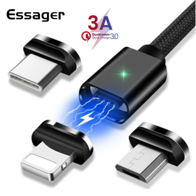 Магнітний кабель чорний ESSAGER (micro USB Type-C, Lightning) 1метр Магнітний кабель чорний ESSAGER (micro USB Type-C, Lightning) 1метр