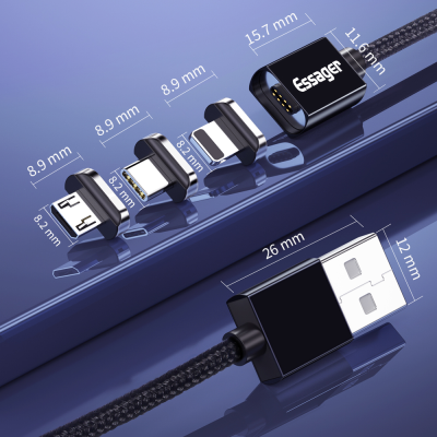 Магнітний кабель чорний ESSAGER (micro USB Type-C, Lightning) 1метр Магнітний кабель чорний ESSAGER (micro USB Type-C, Lightning) 1метр