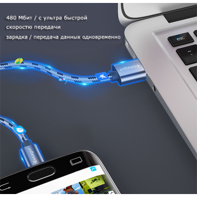Зарядный кабель Tiger ESSAGER micro USB 2.4A 2метра Зарядный кабель Tiger ESSAGER micro USB 2.4A 2метра