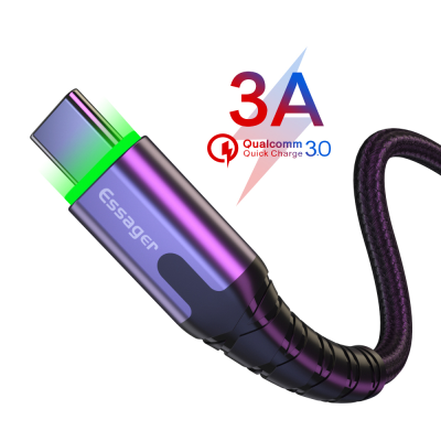 Зарядный кабель с подсветкой ESSAGER USB Type-C 3A 1метр Зарядный кабель с подсветкой ESSAGER USB Type-C 3A 1метр