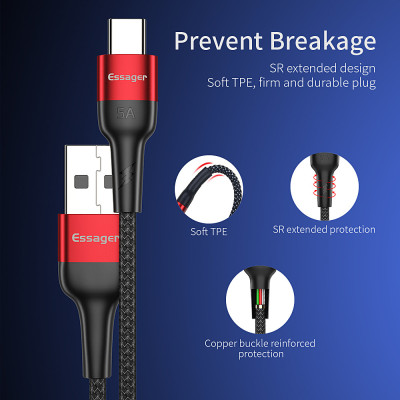 Зарядный кабель Super Quick Charge ESSAGER 5A Type-C 1метр Зарядный кабель Super Quick Charge ESSAGER 5A Type-C 1метр