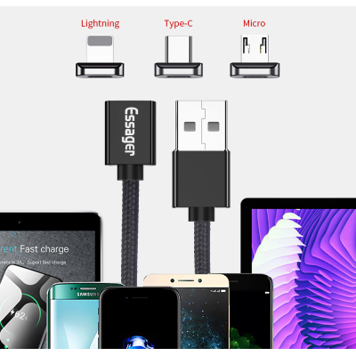 Магнитный кабель ESSAGER (micro USB, Type-C, Lightning) 2метра