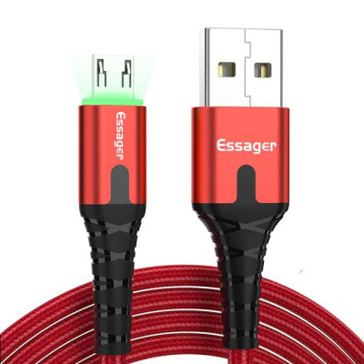 Зарядный кабель с подсветкой красный ESSAGER micro USB 2.4 A 1метр