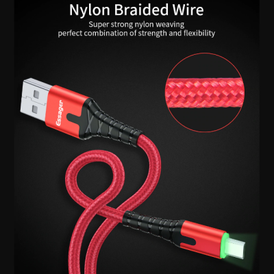 Зарядный кабель с подсветкой красный ESSAGER micro USB 2.4 A 1метр Зарядный кабель с подсветкой красный ESSAGER micro USB 2.4 A 1метр