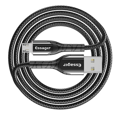 Зарядный кабельс Zinc чёрный с подсветкой ESSAGER micro USB 2,4 A 1метр