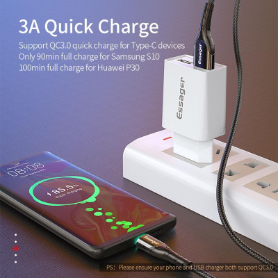Зарядный кабельс Zinc чёрный с подсветкой ESSAGER micro USB 2,4 A 1метр Зарядный кабельс Zinc чёрный с подсветкой ESSAGER micro USB 2,4 A 1метр
