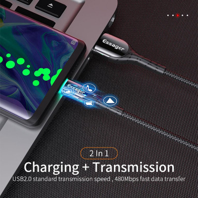 Зарядный кабельс Zinc чёрный с подсветкой ESSAGER micro USB 2,4 A 1метр Зарядный кабельс Zinc чёрный с подсветкой ESSAGER micro USB 2,4 A 1метр