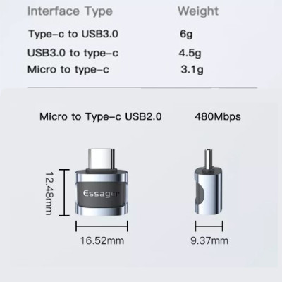 Адаптер Essager Type-C на Micro USB 2.0 Blue