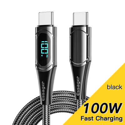 Зарядний кабель Digital Display ESSAGER 5A PD100W Type-C/Type C 1 метр Зарядний кабель Digital Display ESSAGER 5A PD100W Type-C/Type C 1 метр