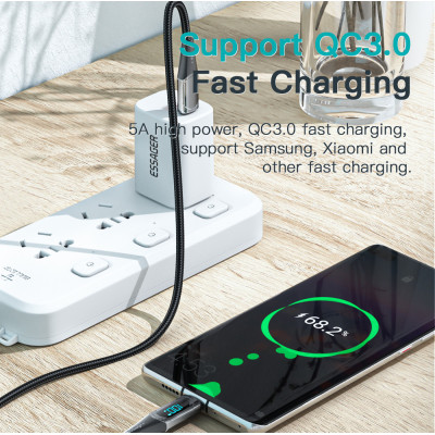 Зарядний кабель Digital Display ESSAGER 5A PD100W Type-C/Type C 1 метр Зарядний кабель Digital Display ESSAGER 5A PD100W Type-C/Type C 1 метр