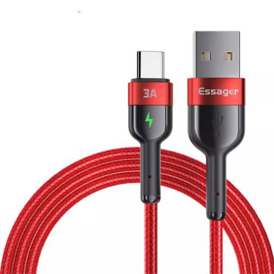 Зарядный кабель ESSAGER USB Type-C 3A красный 1метр