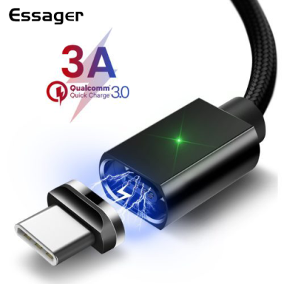 Магнитный кабель черный ESSAGER USB Type-C 3 метра Магнитный кабель черный ESSAGER USB Type-C 3 метра