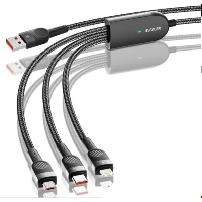 Зарядный кабель Swift 3 в 1 ESSAGER (micro USB, Type-C, Lightning) 1.2метр 66W