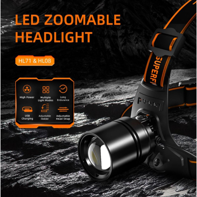 Ліхтар налобний акумуляторний масштабувальний SuperFire HL71 500 Lumen IP43 Black Ліхтар налобний акумуляторний масштабувальний SuperFire HL71 500 Lumen IP43 Black