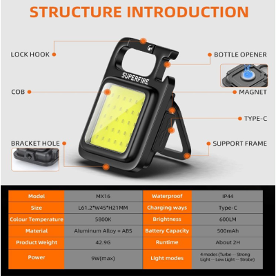 Фонарик мини универсальный аккумуляторный SuperFire MX16 600 Lumen IP44 Black Фонарик мини универсальный аккумуляторный SuperFire MX16 600 Lumen IP44 Black
