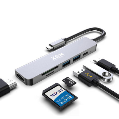 USB-хаб XON SmartHub 6 в 1 HDMI SD/TF Type-C 2xUSB3.0 Серый (UHCHP063300G 5153)