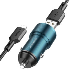 Автомобильное зарядное устройство Borofone BZ19 Wisdom metal 2USB 5V / 12W 2.4A USB - Lightning 1 m Сапфирово-синий