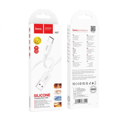 Кабель Hoco X87 Magic silicone передачи данных USB to Type-C 1 m 3A White Кабель Hoco X87 Magic silicone передачи данных USB to Type-C 1 m 3A White
