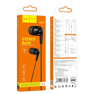 Проводные наушники с микрофоном и вакуумными амбушюрами Hoco M97 Enjoy 3.5 mm 1.2 m Black Проводные наушники с микрофоном и вакуумными амбушюрами Hoco M97 Enjoy 3.5 mm 1.2 m Black