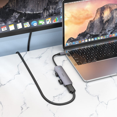 Адаптер Hoco HB28 Type C штекер на HDMI - USB3.0 - USB2.0 - SD - TF 4K 30Hz 60W 20V / 3A Адаптер Hoco HB28 Type C штекер на HDMI - USB3.0 - USB2.0 - SD - TF 4K 30Hz 60W 20V / 3A