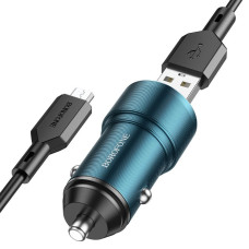 Автомобильное зарядное устройство Borofone BZ19A Wisdom QC3.0 metal 1USB 18W / 2.4A USB - Micro-USB 1 m Сапфирово-синий
