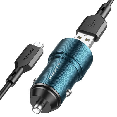 Автомобильное зарядное устройство Borofone BZ19A Wisdom QC3.0 metal 1USB 18W / 2.4A USB - Micro-USB 1 m Сапфирово-синий