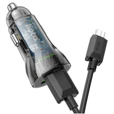 Автомобильное зарядное устройство Hoco Z47 Transparent Discovery Edition 2USB 20W / QC3.0 18W USB - Micro-USB 1 m Прозрачно-черный
