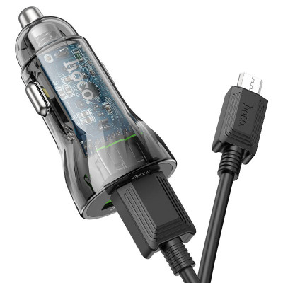 Автомобильное зарядное устройство Hoco Z47 Transparent Discovery Edition 2USB 20W / QC3.0 18W USB - Micro-USB 1 m Прозрачно-черный