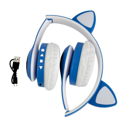 Наушники беспроводные кошачьими ушками CAT Ear VZV-23M Bluetooth RGB Синие Наушники беспроводные кошачьими ушками CAT Ear VZV-23M Bluetooth RGB Синие